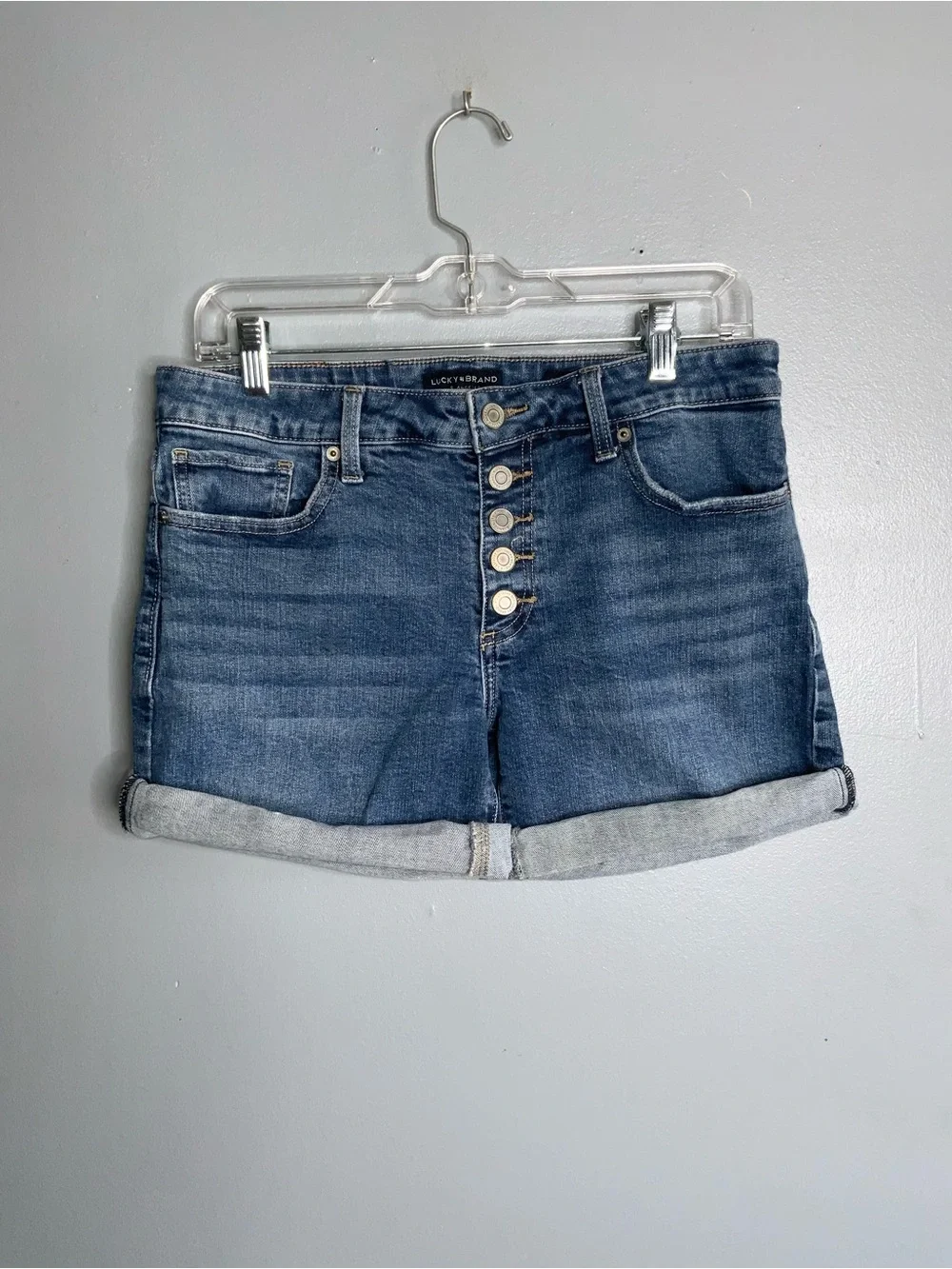 Lucky Brand Mid-Rise Dark Blue Button-Front Denim Shorts 8